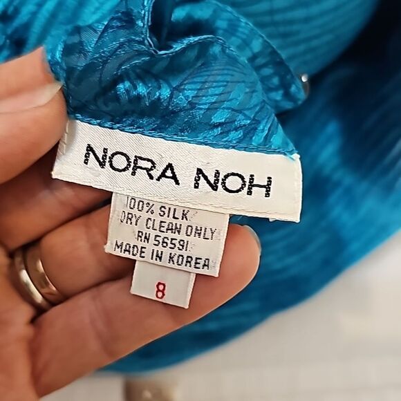 COPY - Vintage 80s Nora Noh Peplum blue silk dress size 8 - Picture 3 of 12